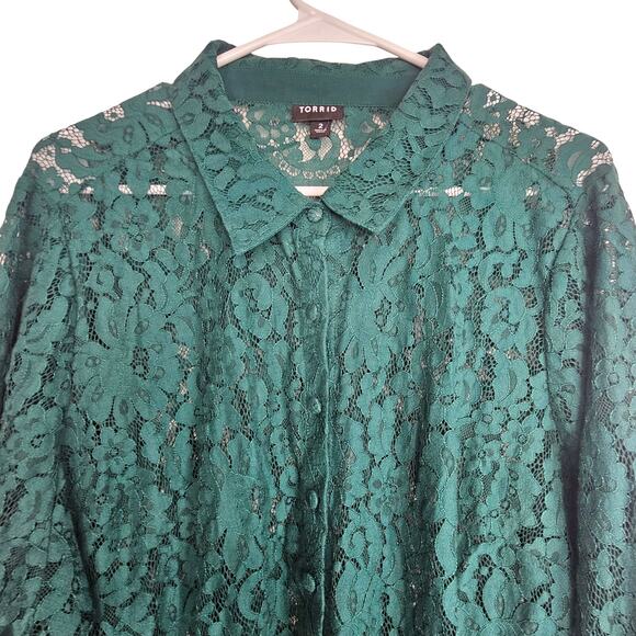 Torrid Lace Madison Button Down Blouse Plus Size 2X Holiday Career Work Office - Picture 3 of 10